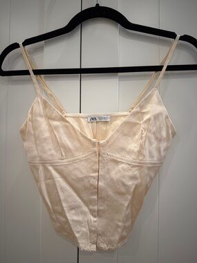 Zara Pale Peach Satin Bustier Crop Top with Adjustable Straps